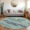 Piper Looms Mayfield Abstract AMF942 Aloe Machine Washable Area Rug Round Lifestyle Image Feature