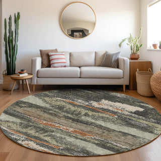 Piper Looms Mayfield Abstract AMF942 Charcoal Machine Washable Area Rug Round Lifestyle Image Feature