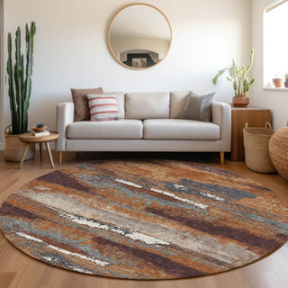 Piper Looms Mayfield Abstract AMF942 Copper Machine Washable Area Rug Round Lifestyle Image Feature
