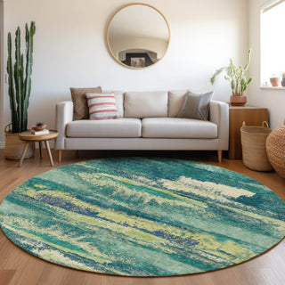 Piper Looms Mayfield Abstract AMF942 Emerald Machine Washable Area Rug Round Lifestyle Image Feature