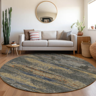 Piper Looms Mayfield Abstract AMF942 Graphite Machine Washable Area Rug Round Lifestyle Image Feature