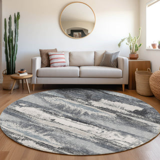 Piper Looms Mayfield Abstract AMF942 Gray Machine Washable Area Rug Round Lifestyle Image Feature