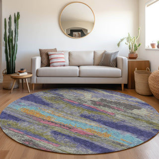 Piper Looms Mayfield Abstract AMF942 Lavender Machine Washable Area Rug Round Lifestyle Image Feature