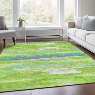 Piper Looms Mayfield Abstract AMF942 Lime Machine Washable Area Rug Lifestyle Image Feature