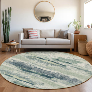Piper Looms Mayfield Abstract AMF942 Mint Machine Washable Area Rug Round Lifestyle Image Feature
