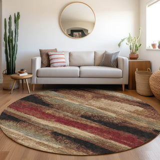 Piper Looms Mayfield Abstract AMF942 Mocha Machine Washable Area Rug Round Lifestyle Image Feature