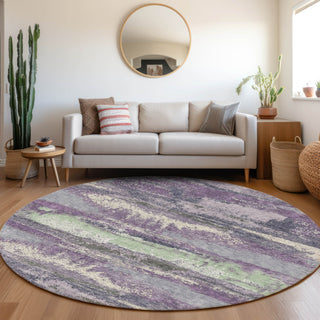 Piper Looms Mayfield Abstract AMF942 Purple Machine Washable Area Rug Round Lifestyle Image Feature