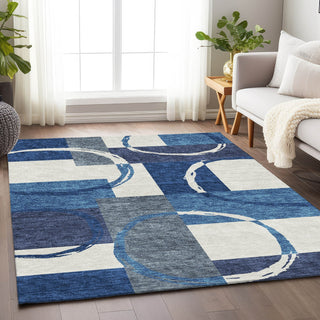 Piper Looms Mayfield Geometric AMF943 Blue Machine Washable Area Rug Lifestyle Image Feature