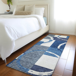 Piper Looms Mayfield Geometric AMF943 Blue Machine Washable Area Rug Runner Lifestyle Image Feature