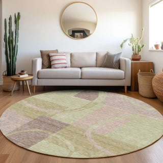 Piper Looms Mayfield Geometric AMF943 Blush Machine Washable Area Rug Round Lifestyle Image Feature