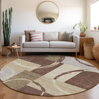 Piper Looms Mayfield Geometric AMF943 Brown Machine Washable Area Rug Round Lifestyle Image Feature