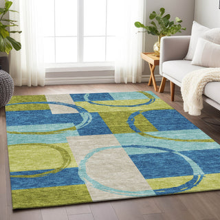 Piper Looms Mayfield Geometric AMF943 Denim Machine Washable Area Rug Lifestyle Image Feature