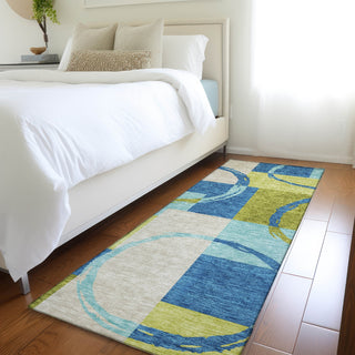 Piper Looms Mayfield Geometric AMF943 Denim Machine Washable Area Rug Runner Lifestyle Image Feature