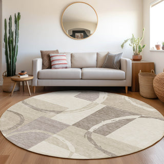 Piper Looms Mayfield Geometric AMF943 Ivory Machine Washable Area Rug Round Lifestyle Image Feature