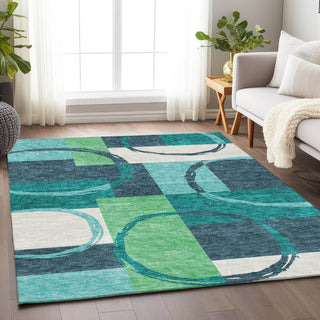 Piper Looms Mayfield Geometric AMF943 Teal Machine Washable Area Rug Lifestyle Image Feature