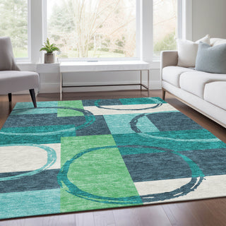 Piper Looms Mayfield Geometric AMF943 Teal Machine Washable Area Rug Lifestyle Image Feature