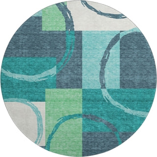 Piper Looms Mayfield Geometric AMF943 Teal Machine Washable Area Rug Round Main Image