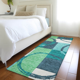Piper Looms Mayfield Geometric AMF943 Teal Machine Washable Area Rug Runner Lifestyle Image Feature