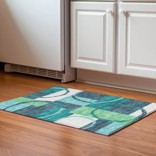 Piper Looms Mayfield Geometric AMF943 Teal Machine Washable Area Rug Scatter Lifestyle Image Feature