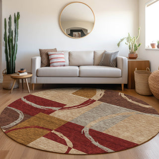 Piper Looms Mayfield Geometric AMF943 Wheat Machine Washable Area Rug Round Lifestyle Image Feature
