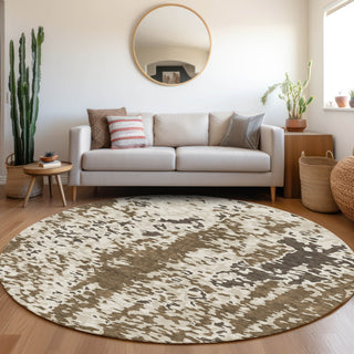 Piper Looms Mayfield Abstract AMF944 Brown Machine Washable Area Rug Round Lifestyle Image Feature