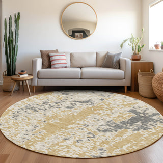 Piper Looms Mayfield Abstract AMF944 Gold Machine Washable Area Rug Round Lifestyle Image Feature