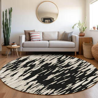 Piper Looms Mayfield Abstract AMF945 Black Machine Washable Area Rug Round Lifestyle Image Feature
