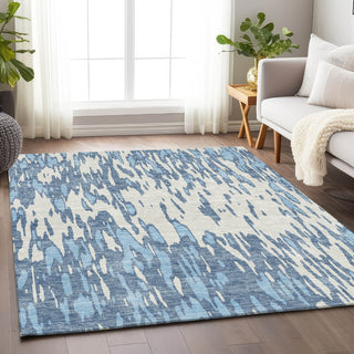 Piper Looms Mayfield Abstract AMF945 Denim Machine Washable Area Rug Lifestyle Image Feature