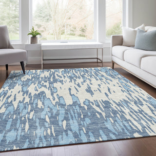 Piper Looms Mayfield Abstract AMF945 Denim Machine Washable Area Rug Lifestyle Image Feature
