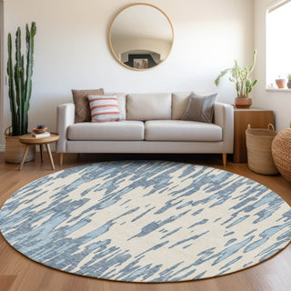 Piper Looms Mayfield Abstract AMF945 Denim Machine Washable Area Rug Round Lifestyle Image Feature