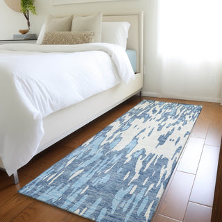 Piper Looms Mayfield Abstract AMF945 Denim Machine Washable Area Rug Runner Lifestyle Image Feature