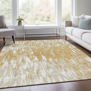 Piper Looms Mayfield Abstract AMF945 Gold Machine Washable Area Rug Lifestyle Image Feature