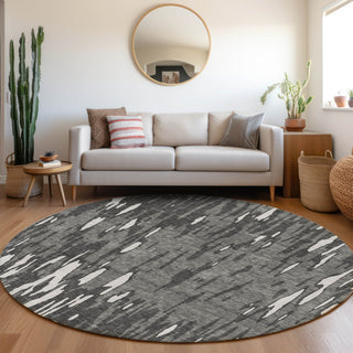 Piper Looms Mayfield Abstract AMF945 Gray Machine Washable Area Rug Round Lifestyle Image Feature