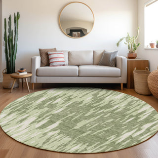 Piper Looms Mayfield Abstract AMF945 Green Machine Washable Area Rug Round Lifestyle Image Feature