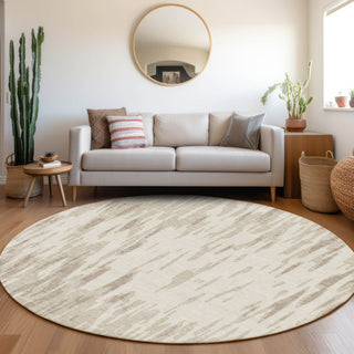 Piper Looms Mayfield Abstract AMF945 Ivory Machine Washable Area Rug Round Lifestyle Image Feature