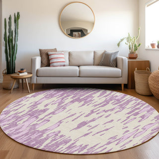 Piper Looms Mayfield Abstract AMF945 Lavender Machine Washable Area Rug Round Lifestyle Image Feature