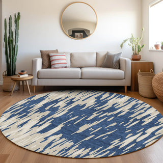 Piper Looms Mayfield Abstract AMF945 Navy Machine Washable Area Rug Round Lifestyle Image Feature