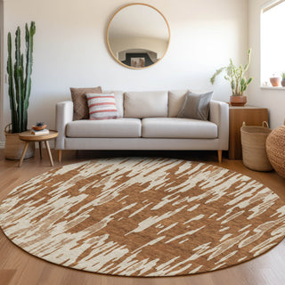 Piper Looms Mayfield Abstract AMF945 Paprika Machine Washable Area Rug Round Lifestyle Image Feature