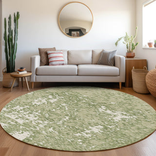 Piper Looms Mayfield Abstract AMF946 Aloe Machine Washable Area Rug Round Lifestyle Image Feature