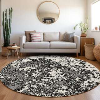 Piper Looms Mayfield Abstract AMF946 Black Machine Washable Area Rug Round Lifestyle Image Feature