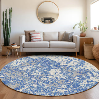 Piper Looms Mayfield Abstract AMF946 Blue Machine Washable Area Rug Round Lifestyle Image Feature