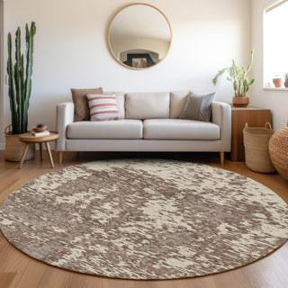 Piper Looms Mayfield Abstract AMF946 Brown Machine Washable Area Rug Round Lifestyle Image Feature