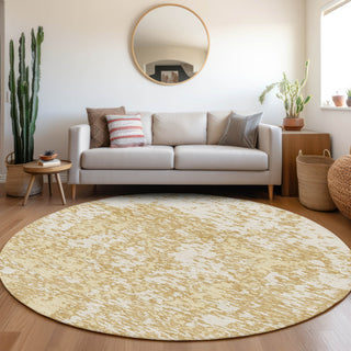 Piper Looms Mayfield Abstract AMF946 Gold Machine Washable Area Rug Round Lifestyle Image Feature