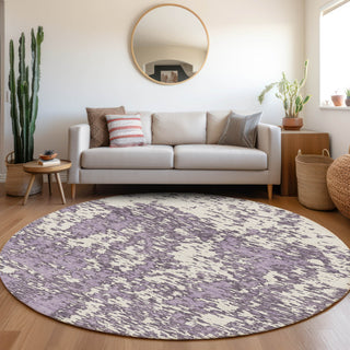 Piper Looms Mayfield Abstract AMF946 Lavender Machine Washable Area Rug Round Lifestyle Image Feature