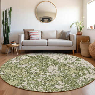 Piper Looms Mayfield Abstract AMF946 Olive Machine Washable Area Rug Round Lifestyle Image Feature
