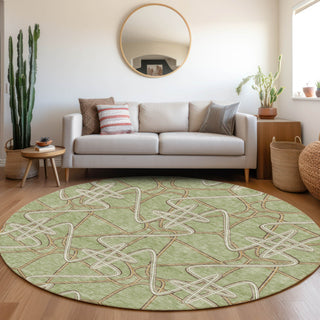 Piper Looms Mayfield Geometric AMF947 Aloe Machine Washable Area Rug Round Lifestyle Image Feature