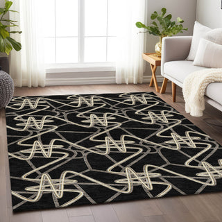Piper Looms Mayfield Geometric AMF947 Black Machine Washable Area Rug Lifestyle Image Feature