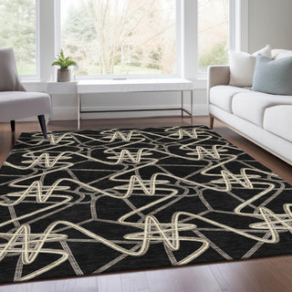 Piper Looms Mayfield Geometric AMF947 Black Machine Washable Area Rug Lifestyle Image Feature
