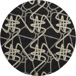Piper Looms Mayfield Geometric AMF947 Black Machine Washable Area Rug Round Main Image