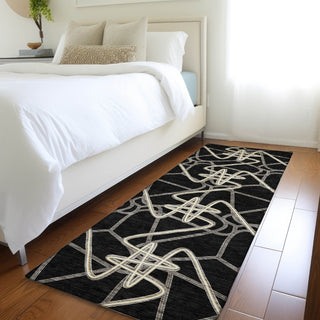 Piper Looms Mayfield Geometric AMF947 Black Machine Washable Area Rug Runner Lifestyle Image Feature
